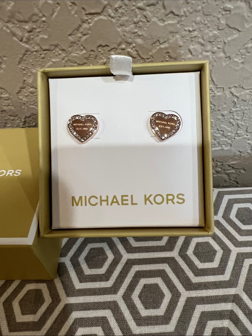 Michael Kors Rose Gold Heart Logo Stud Earrings